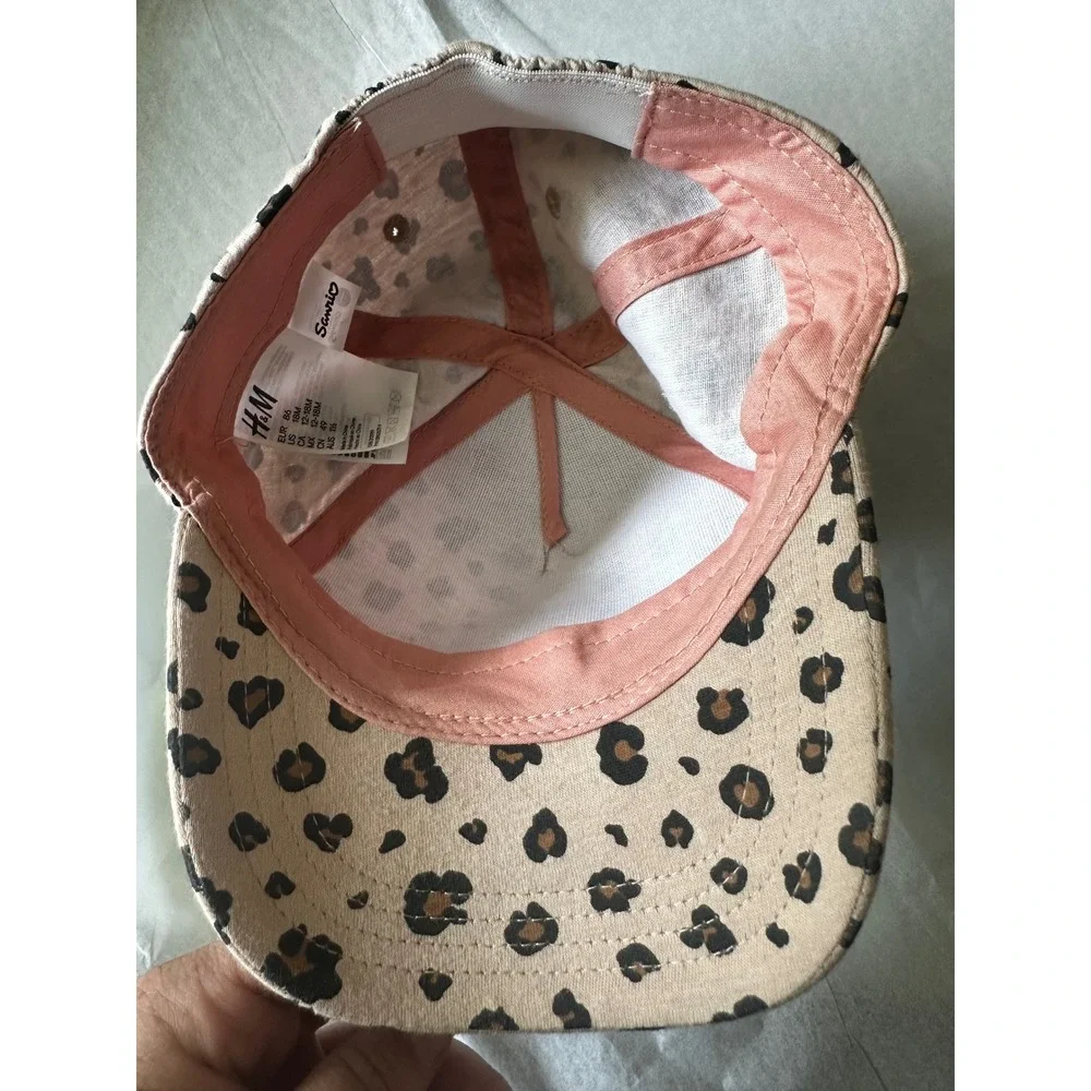 HM Sanrio Hello Kitty Leopard Print Baseball Cap Hat Kids 12-18M Tan Pink